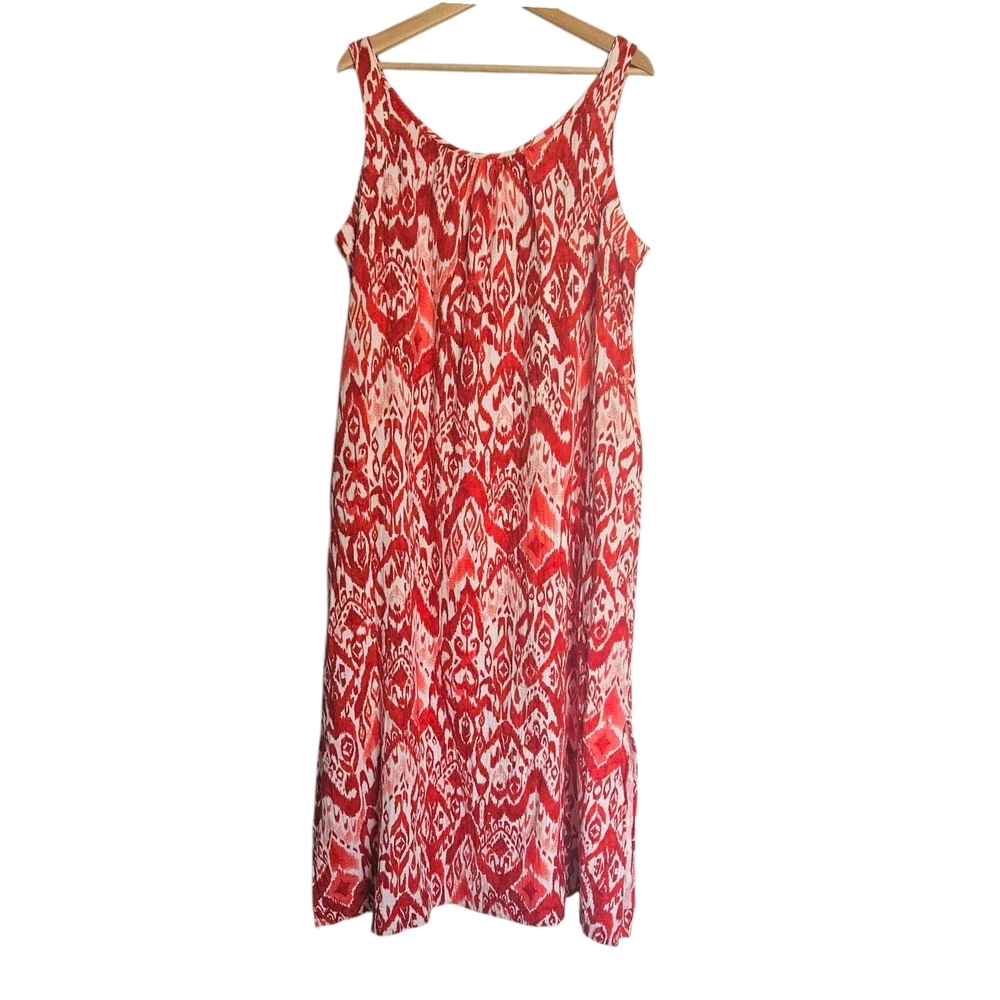 Chico's Red & White Ikat Gauze Maxi Dress Size 2 (US L/12)